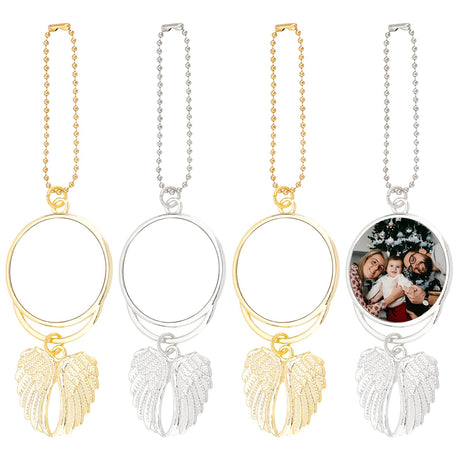 CHGCRAFT 4 Sets 2 Colors Sublimation Blank Heat Transfer Photo Frame Photo Rearview Mirror Car Charm Angel Wing Pendant for Car Automobiles Home Window Decor, Platinum and Golden, Tray: 46mm CHGCRAFT
