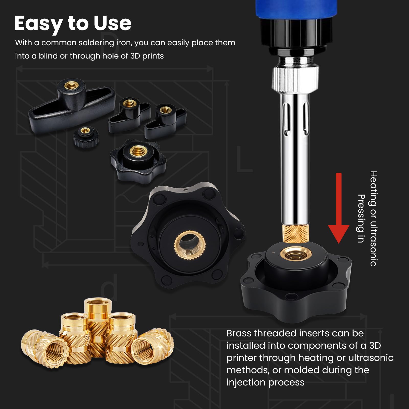 Zwmssll 1/4'' Threaded Inserts,1/4-20 Heat Set Insert,22 Pieces 1/4 20x12.7x8 Knurled Nuts,Brass Threaded Inserts for Plastic and 3D Printing Components - WoodArtSupply