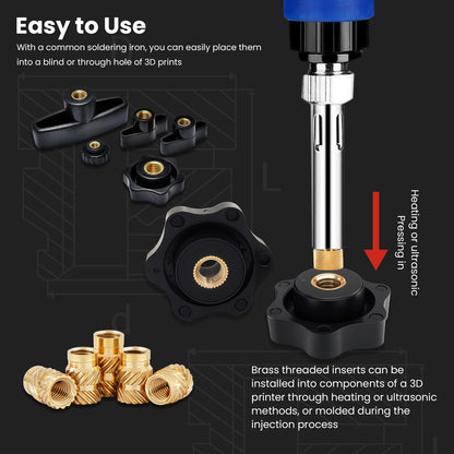 Zwmssll 1/4'' Threaded Inserts,1/4-20 Heat Set Insert,22 Pieces 1/4 20x12.7x8 Knurled Nuts,Brass Threaded Inserts for Plastic and 3D Printing Components - WoodArtSupply