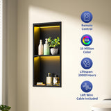 Bernkot Led Shower Niche with RGB Light 24" X 12" Matte Black 304 Stainless Steel Shower Niche with 2-Tiers Shelves Waterproof No Tile Needed Recessed Niches Shower for Bathroom Storage Bernkot