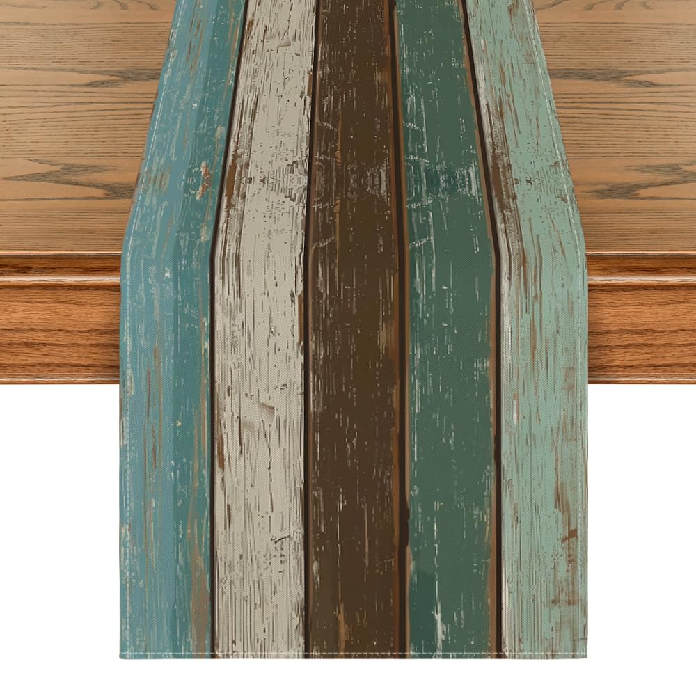 Artoid Mode Green Retro Rustic Wood Texture Table Runner, Seasonal Spring Kitchen Dining Table Decoration for Home Party Decor 13x72 Inch Artoid Mode