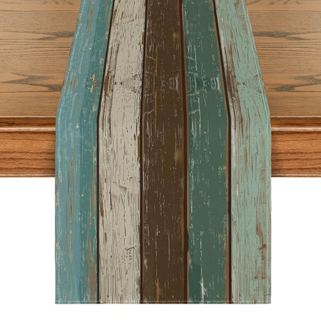 Artoid Mode Green Retro Rustic Wood Texture Table Runner, Seasonal Spring Kitchen Dining Table Decoration for Home Party Decor 13x72 Inch Artoid Mode