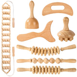 KQXTOKTY Wood Therapy Tools for Body Shaping,8 in 1 Wood Therapy Massage Tools,Wooden Gua Sha Tools,Lymphatic Drainage Massager,Maderoterapia kit,Wooden Massager Roller Rope for Body Shaping KQXTOKTY