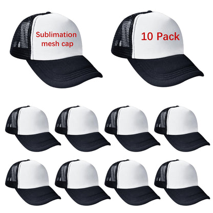 ORJ 10 Pack Unisex Sublimation Blank Mesh Baseball Cap Polyester Mesh Black and White Trucker Hat Bulk (US, Alpha, Medium, 3X-Large, Black and White)