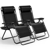 Nestl Zero Gravity Chairs Set of 2, Patio Lounge Chair Outdoor with Pillows & Cup Holder Trays, Adjustable Steel Mesh Reclining Camping Chair, Folding Patio Lawn Chair for Deck, Beach, Yard - Black Nestl