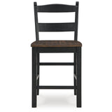 Signature Design by Ashley Valebeck Casual Rustic Counter Height Bar Stool with Contoured Seat and Footrest, Set of 2, Wood, 24" High, Black & Dark Brown Signature Design by Ashley
