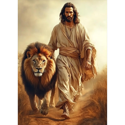 MAXBYE Jesus Diamond Art Kits for Adults, Lion Diamond Painting Full Drill Round Gem Art, 5D DIY Religion Christ Diamonds Painting Suitable Home Wall Decor Gift 12x16inch