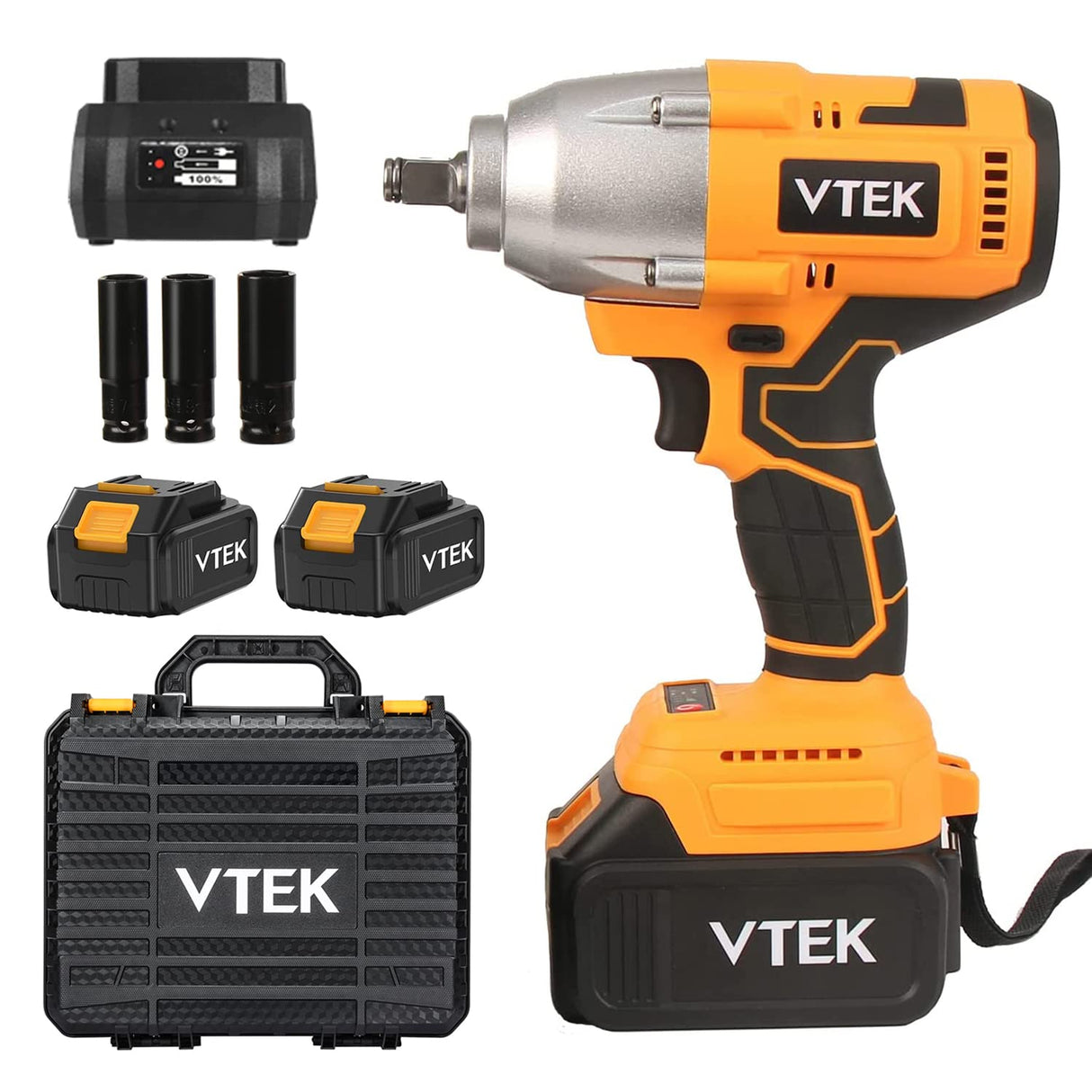 VTEK Brushless Impact Wrench 1/2 Inch Cordless Impact Wrench,Max Torque 700N.m Impact Gun 515 ft-lbs for Car Tiers VTEK