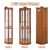 CKEASEAN 72" H Lighted Curio Cabinet with Light Blub, Glass Display Cabinet with 6 Adjustable Shelves, Tempered Glass Doors, Corner Wine Cabinet Storage Rack for Bar and Liquor Storage (Oak) CKEASEAN