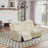 GEBADOL Power Recliner Sofa Set, Breathing Leather Sofa Set with Storage Console/Cup Holders/USB Ports, Leather Reclining Couch Set for Living Room (Creamy White, Sofa+LOVESEAT+Chair) GEBADOL