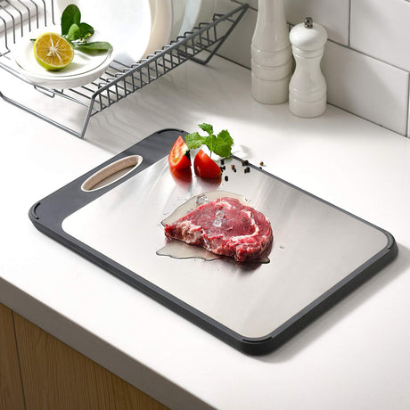 Cutting Board Double Sided, GUANCI Large Size 16”×11”, 304 Stainless Steel Cutting Board for Kitchen, Food-Grade, Stainless Steel and Wheat Straw PP, Easy to Clean GUANCI