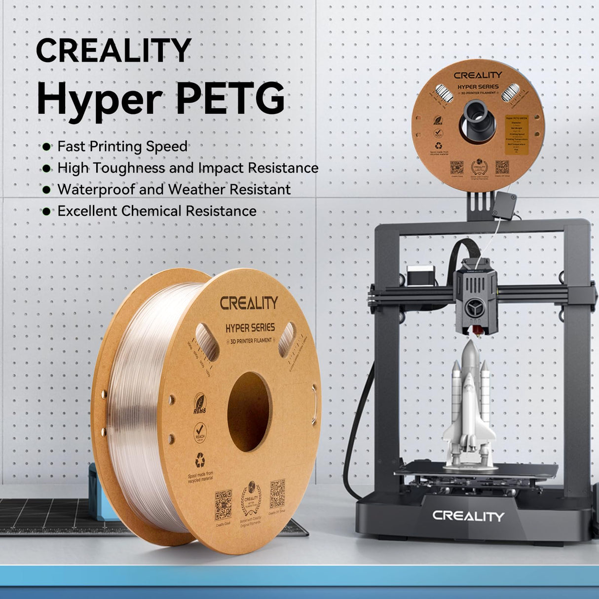 Creality Hyper PETG Filament 1.75mm for K1 Max, 3D Printer Filament Designed for High Speed 30-600mm/s, 1kg(2.2lbs)/Spool Gray PETG Filament, Dimensional Accuracy +/- 0.03 mm, Fits for 3D Printers Creality
