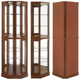 Lighted Curio Cabinet Corner Display Case for Living Room, China Hutch with Tempered Glass Doors and Shelves, Wooden Accent Cabinet, Bar and Liquor Storage Area(E26 light bulb not included) (Walnut) Majnesvon