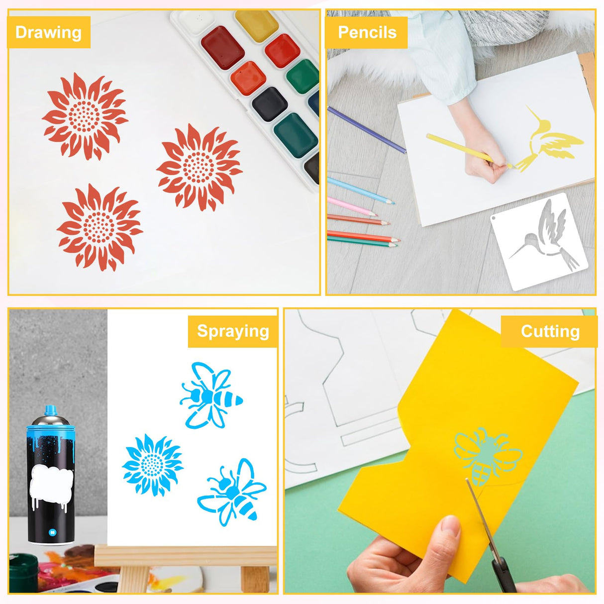 Yuanchu 15 Pcs Sunflower Bee Stencil Birds Stencils Butterfly Dragonfly Templates, Reusable Nature Stencils for Painting DIY Craft Stencils for Drawing on Wood Wall Canvas Rock Chalkboard Yuanchu