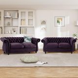 61"W Mid Century Modern Chesterfield Couch,Upholstered Velvet Loveseat Sofa with Button Tufted & Rolled Armrests,Comfy Deep Seat Sofa with Nailhead Trim & Gourd Legs for Living Room,Apartment(Purple) JEEOHEY