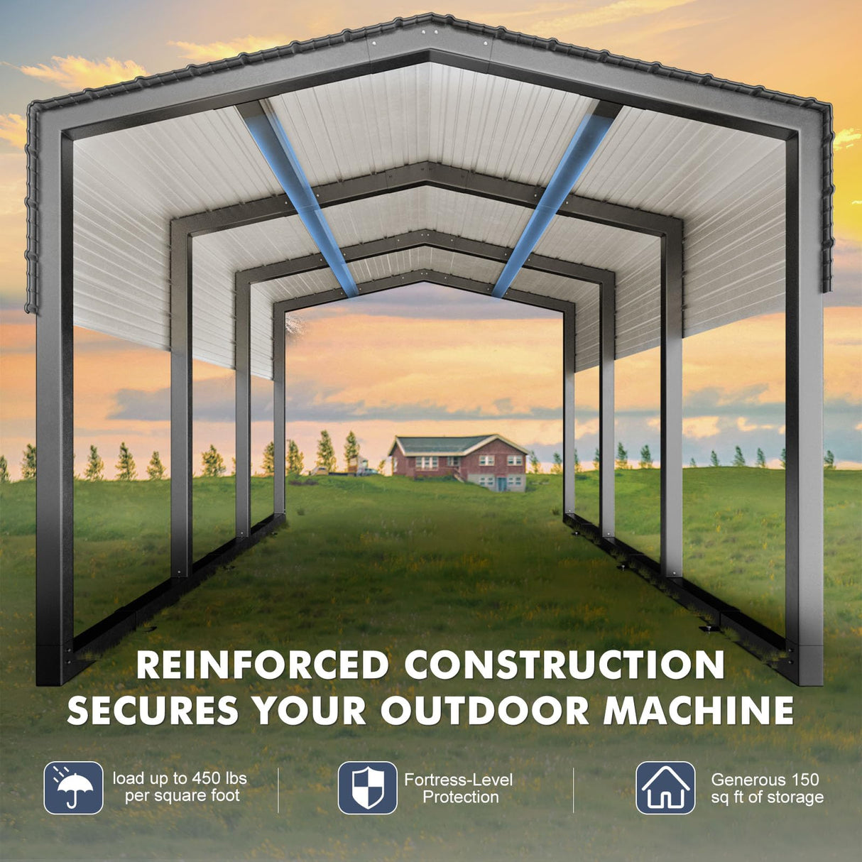 Carport Metal 10x15 FT, Heavily Reinforced Car Garage Kit with Extra Crossbeams Kits, Auto Shelters with Steel Roof and Enhanced Base, Snow Resistance Vehicle Shed, Ports for Tractors,Boat,Truck K Knowbody