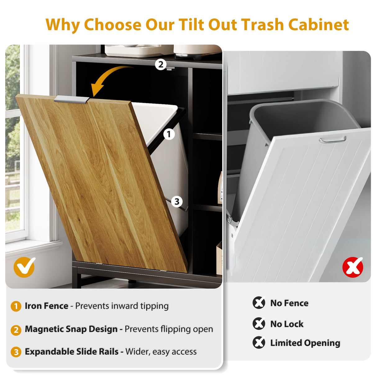 VANOMi Tilt Out Trash Can Cabinet, 67" Kitchen Pantry Storage Cabinet, Bakers Rack Microwave Stand with Power Outlet, 7-Tiers Tall Coffee Bar Station for Kitchen, Dinning Room, Living Room VANOMi