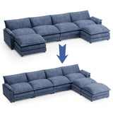 Shahoo Sectional Modular Sofa U Shaped Chenille Fabric Couch with High Supportive & Soft Sponges and Removable Ottoman, Sleeper Comfy Upholstered Furniture for Living Room, Blue Shahoo