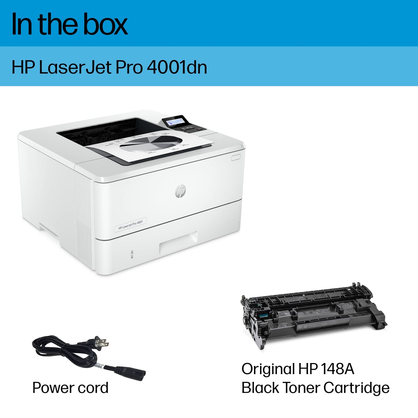 HP LaserJet Pro 4001dn Printer, Print, Fast speeds, Easy setup, Mobile printing, Advanced security, Best-for-small teams, Ethernet/USB only