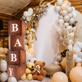 Wood Baby Shower Boxes Party Decorations - 4 Wood Grain Brown Blocks with Printed BABY Letters, Gender Reveal Backdrop,Teddy Bear Baby Shower Supplies, First Birthday Centerpiece Decor WLMALL