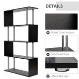 HOMCOM Modern S-Shaped 5 Tier Room Dividing Bookcase Wooden Storage Display Stand Shelf - Black HOMCOM