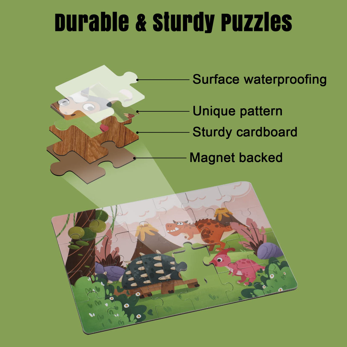 Puzzles for Kids Ages 4-6 Magnetic Jigsaw Puzzles Folding Book for Toddlers, Dinosaur Puzzles 4 in A Books Magnetic Toddler Puzzles Travel and Learning Toys Birthday Gifts for 3-8 Boys and Girls AEAHALY