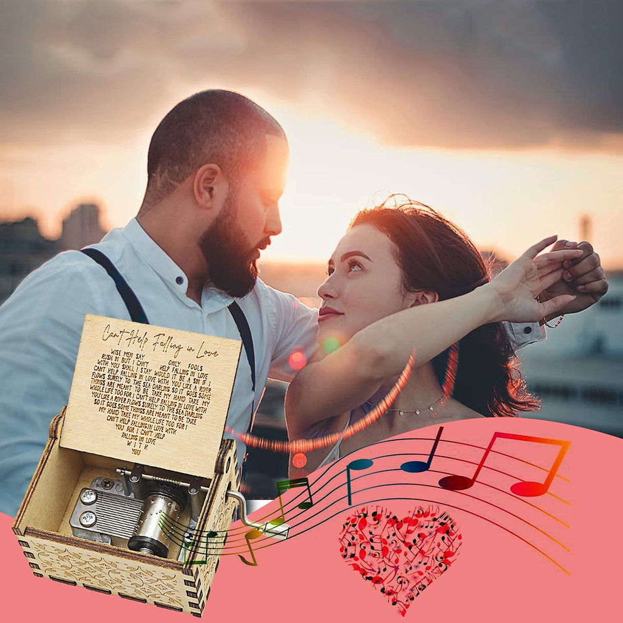 BYYKIT Can't Help Falling in Love Wood Music Box, Antique Engraved Musical Boxes Case for Love One Wooden Music Box - Gifts for Lover, Boyfriend, Girlfriend, Husband, Wife (WOOD) BYYKIT