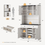 ONBRILL 71" Kitchen Pantry Cabinet with 2 Drawers & 3 Wine Racks, Farmhouse Storage Cabinet with Adjustable Shelves, Kitchen Hutch Cabinet with Microwave Stand for Dining Room, Living Room, Off White ONBRILL