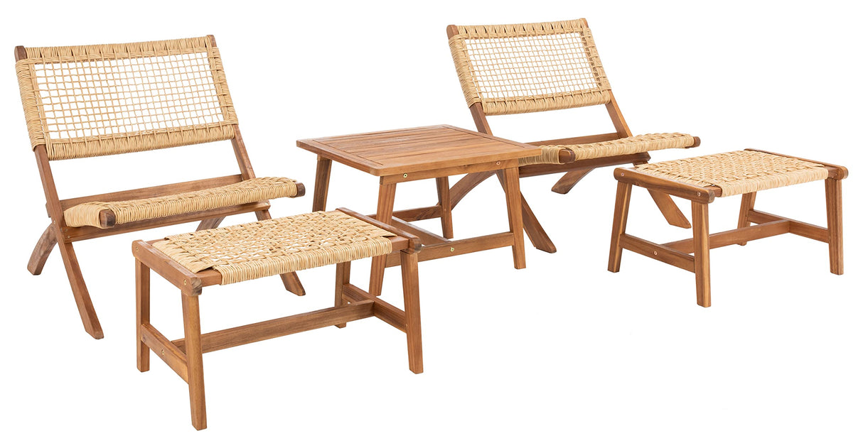SAFAVIEH Outdoor Collection Casella Acacia Wood/Light Brown 5-Piece Patio Set PAT7077A, Natural/Natural Safavieh