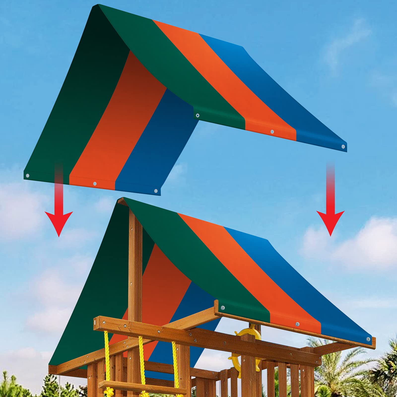 Strong Camel Replacement Swing Set Replacement Tarp for Backyard Wood Playset Swing Set -Only Backyard Playset Canopy Cover (Multicolor, 52" X 94") - WoodArtSupply