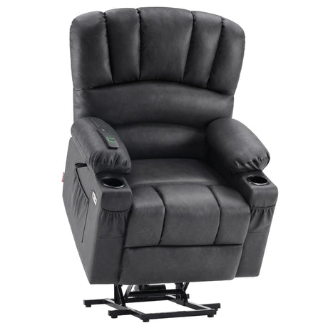 MCombo Power Lift Recliner Chair for Elderly, Lift Chair with Heat and Massage, USB &Type C Ports, Cup Holders, Faux Leather 7095 (Medium, Grey) MCombo