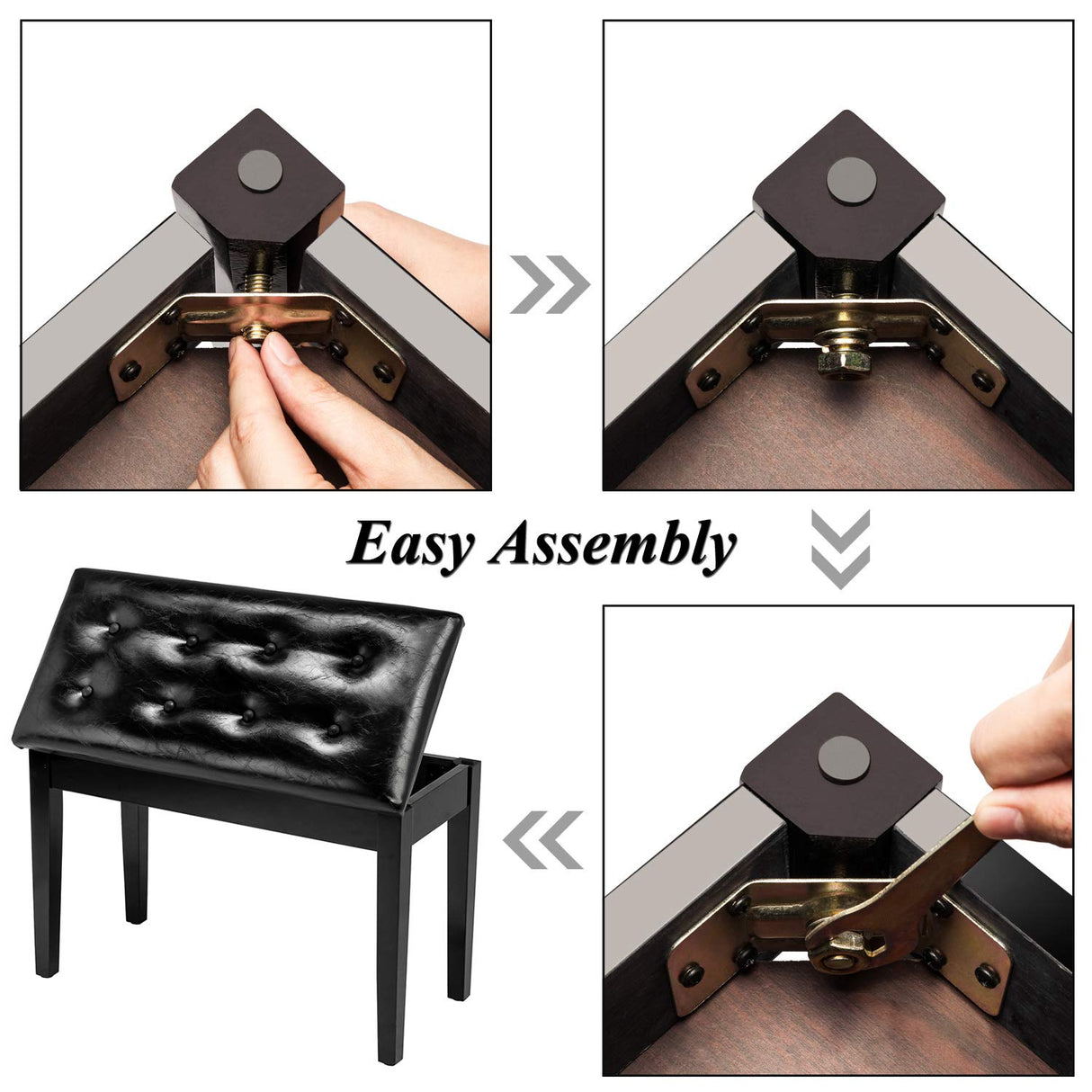 Bonnlo Wooden Double/Duet Piano Bench with Storage and Thick Cushion Faux Leather Padded Piano Stool Artist Duet Seat- Black Bonnlo