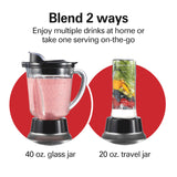 Hamilton Beach Wave Action Blender for Shakes and Smoothies, Stainless Steel Ice Sabre Blades, 40oz Glass Jar, 20oz Blend-In Portable Travel Jar, 800 Watts, Quiet Design, Gray (58181) Hamilton Beach