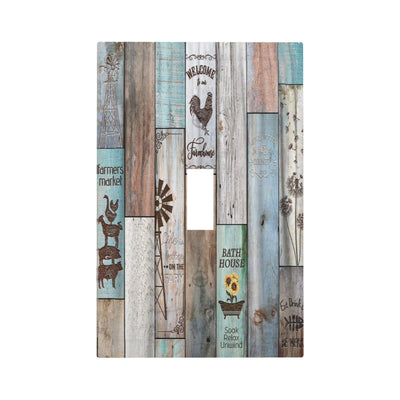 Vintage Farmhouse Rustic Wood Plank Western Barn Door Single Toggle Artistic Light Switch Covers Decorative 1 Gang Wall Plates Cover Electrical Device Switchplate Faceplate for Country Bathroom Decor