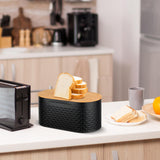 Hossejoy Metal Bread Box with Reversible Bamboo Cutting Lid, Bread Storage Container for Kitchen Countertop, Modern Bread Bin Holder Breadbox (Black) Hossejoy