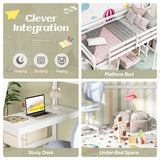 KOMFOTT Solid Wood Twin Loft Bed with Integrated Study Desk and Dual Ladders - Space-Saving Design for Teens and Adults (White) KOMFOTT