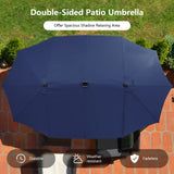 Tangkula 15 Ft Twin Patio Umbrella with 48 LED Lights, Double-Sided Outdoor Umbrella W/ Auto-Charging Solar Panel, Extra-Large Outdoor Market Umbrella W/ Hand-Crank System for Poolside, Garden & Backyard (Navy Blue) Tangkula