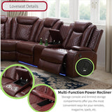Power Recliner Sofa Sectional Sofa with LED Light for Living Room, Air Leather Reclining Corner Sectional Sofa Set, Cup Holder, Storage Console for Home Theater Seating (Burgundy, Sectional+Chair) AYCP Furniture