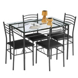 VECELO 5-Piece Kitchen Dining Table Set, Glasses Tabletop & Heavy-Duty Metel Frame, Rectangle Dinette with 4 Chairs for Small Space, Breakfast Nook, Glasses & Black VECELO