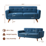 Tbfit 65" W Loveseat Sofa, Mid Century Modern Decor Love Seat Sofas and Couches for Living Room, Button Tufted Upholstered Small Couch for Bedroom, Solid and Easy to Install Love Seats Furniture, Blue Tbfit
