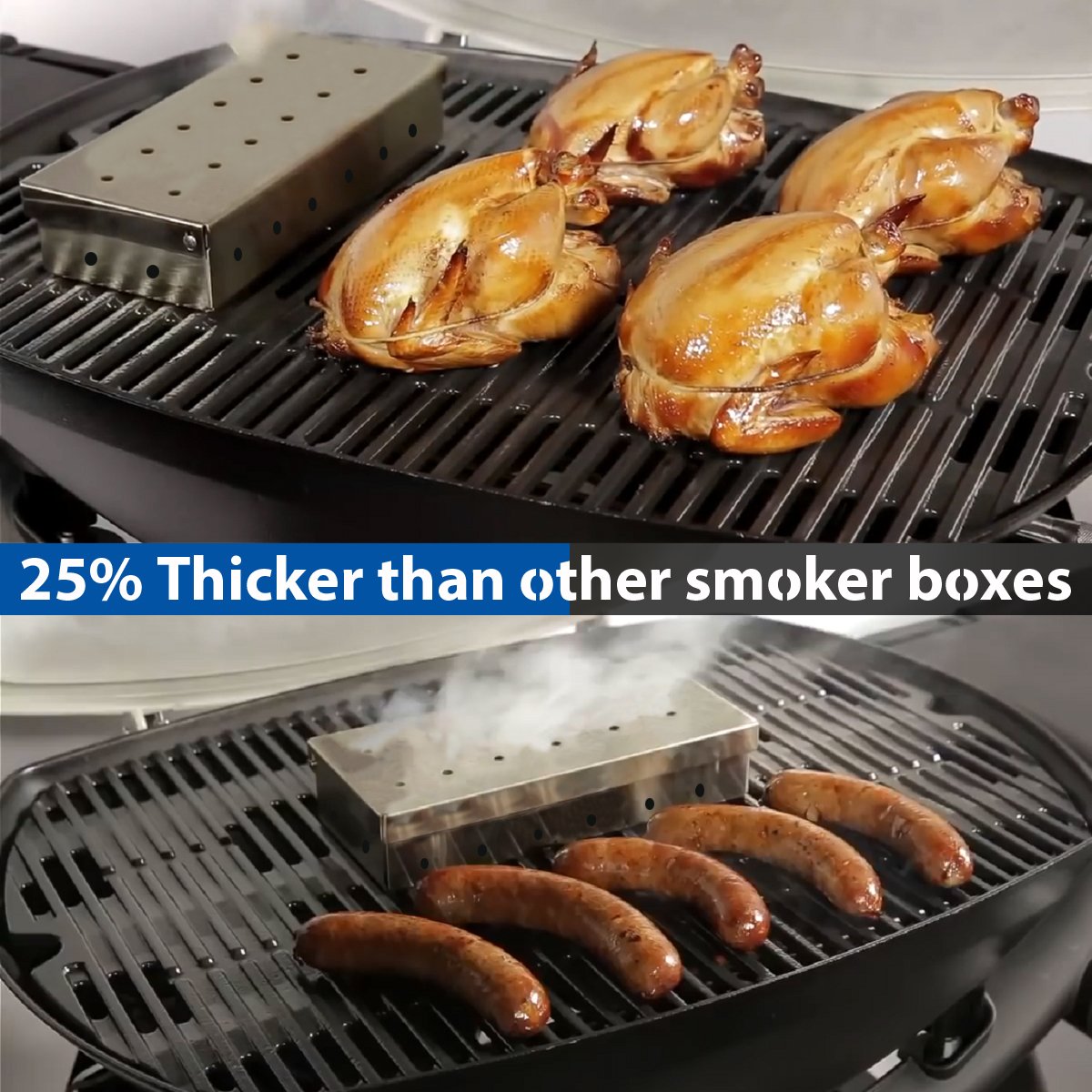 Smoker Box, BBQ Wood Chips Smoker Box for Gas or Charcoal Grills Heavy Duty Stainless Steel Barbecue Smoker Box Grill Accessories KEISSCO