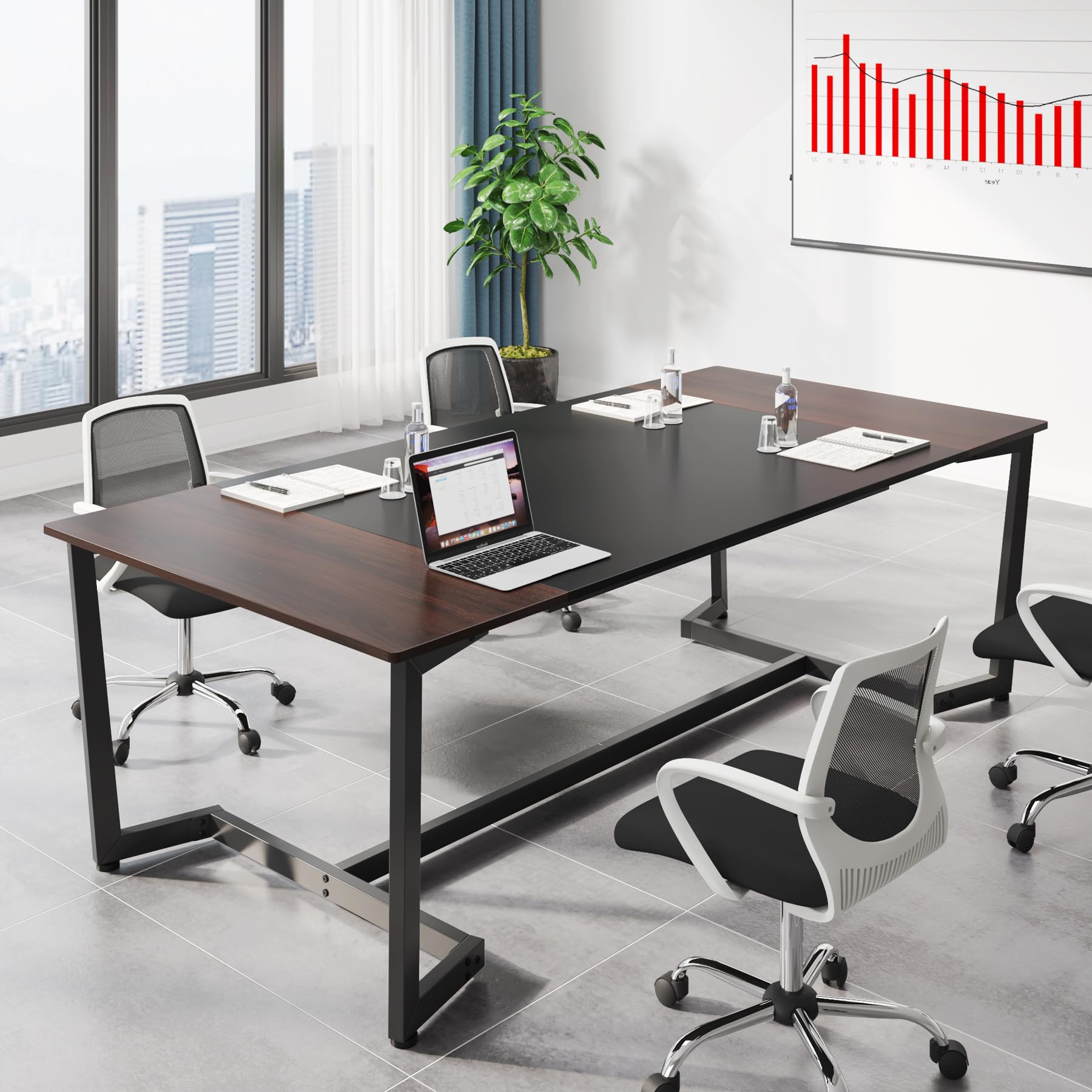 Tribesigns 6FT Conference Table, 70.8L x 31.5W inch Meeting Table for Office Conference Room, Modern Rectangular Seminar Training Table, Metal Frame, Rustic Brown/Black - WoodArtSupply