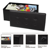 xupersodys 30 Inches Folding Storage Ottoman Bench, Faux Leather Footrest Ottoman, Storage Trunk Footrest for Bedroom, Living Room and Hallway, Support 350lbs, Black Black line xupersodys