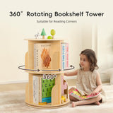 OOOK 2 Tier Rotating Bookshelf, Small Corner Bookshelf Floor Standing Wooden Narrow Bookcase Organizer for Kidsroom, Bedroom, Living Room OOOK