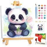 Mandun Paint by Numbers Kit for Kids with Frame, Panda Paint by Numbers for Kids Ages 4-8-12, DIY Panda Acrylic Oil Painting for Home Wall Art Decor Gift 7.8x7.8 inch (with Frame Easel) Mandun
