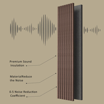 ROOMTEC Acoustic Wood Wall Panels, 2 Pack 94.49” x 12.6” Soundproof Wall Panels, Wood Slat Wall Panels for Wall Decor (Walnut) - WoodArtSupply