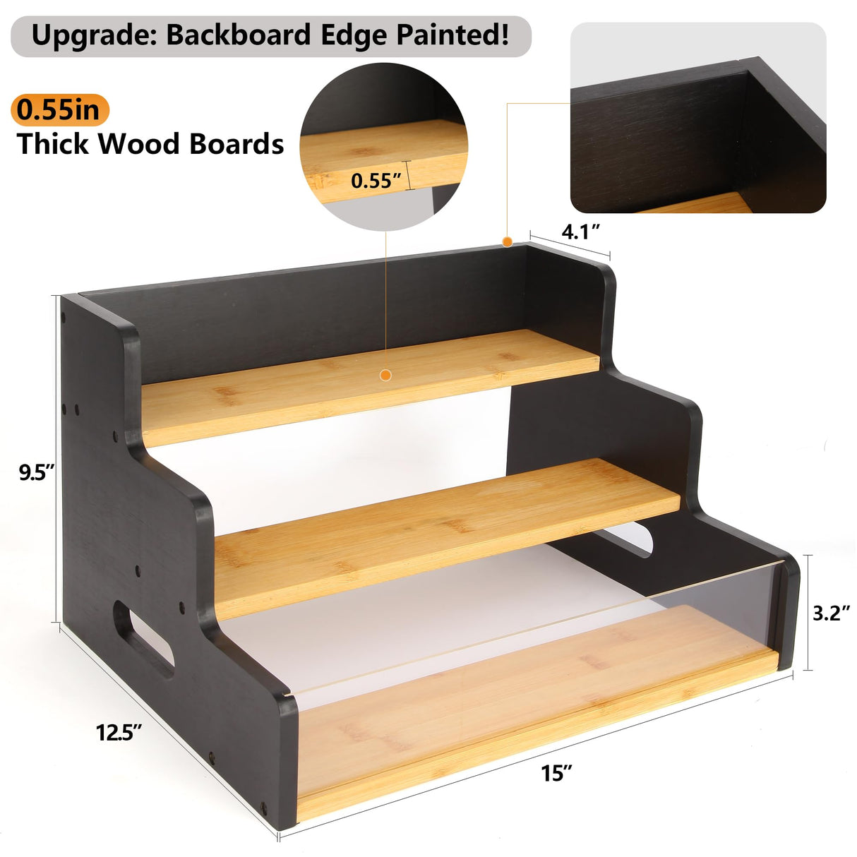 Liquor Bottle Display Shelf, 3 Step Countertop Liquor Wine Rack, Coffee Bar Station Spice Rack Organizer 3-in-1,Bar Bottle Shelves for Liquor Whiskey Wine Coffee Syrup Display, Retro Wine Rack Home smocchy