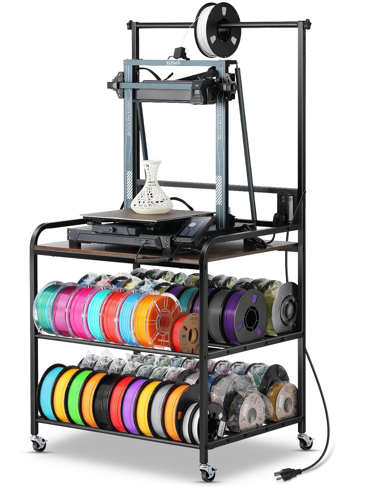 AHOWPD 3D Printer Rack Filaments Storage - Rolling 3d Printing Stand Filament Organizer, Spools Holder Racks Cart with Wheels, Heavy Duty Shelf Hold Spool PLA, ABS, PETG for Garage Office Wor - WoodArtSupply