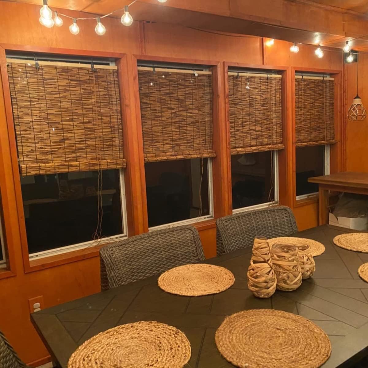 Outdoor Bamboo Shades for Patio, Bamboo Window Blind Roll Up Waterproof Woven Reed Roller Shades Natural Blackout Curtains Cordless With Lifter, 24" 32" 36" 48" 55" 62" 76" Width(66"W x 48"H) KAKVSRBPER