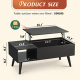 WLIVE Coffee Table for Living Room, Lift Top Coffee Table with Storage, Small Rising Wooden Dining Center Table with Storage Shelf & Hidden Compartment, 39" Black WLIVE